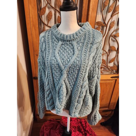 Free People Cable Sweater Knit in White Spruce, Size Large - Picture 2 of 10